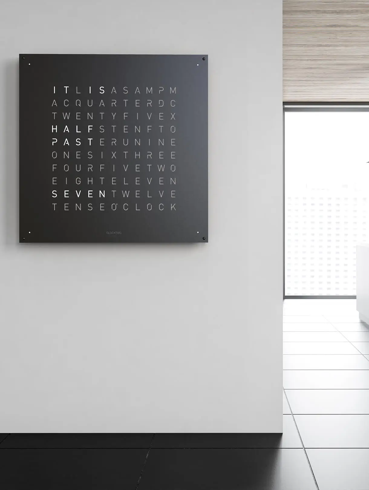 QLOCKTWO EARTH 90 BLACK PEPPER modern design word clock for living room or office