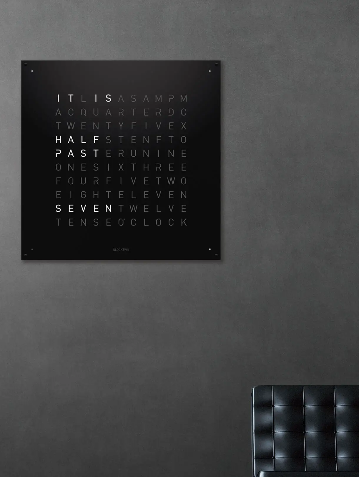 QLOCKTWO EARTH 90 BLACK PEPPER modern design word clock for living room or office