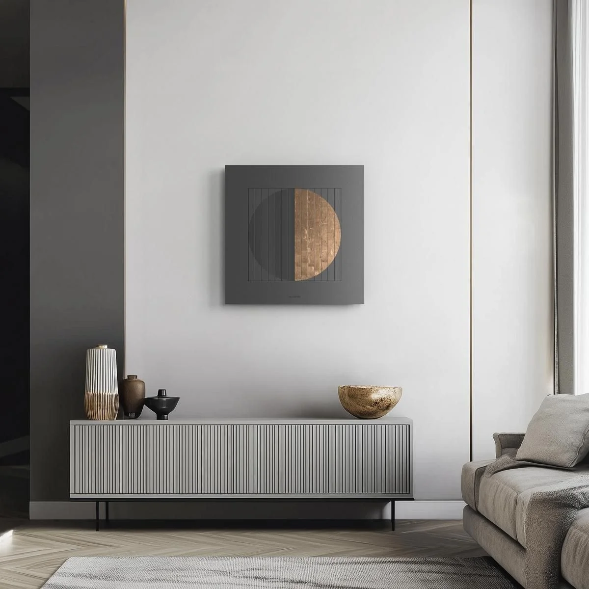 QLOCKTWO MOON 90 NIGHTFALL MOON GOLD moon phase display living room luxury time