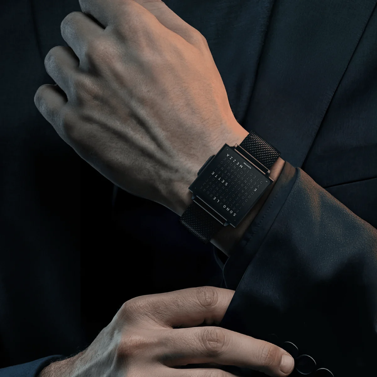 QLOCKTWO W BLACK STEEL wrist watch luxury word clock